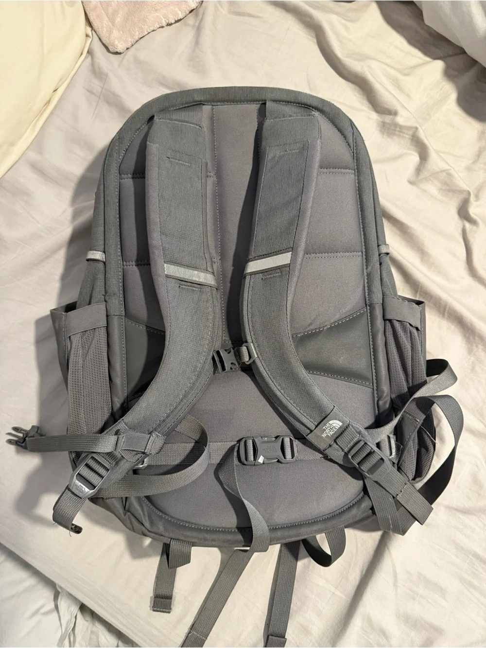 The North Face Gray Backpack with Light Blue Trim
